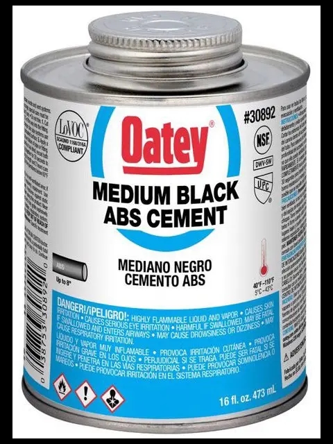 MEDIUM; CAN CONTAINER TYPE; 16 OZ CONTAINER SIZE; 6 INCH DIA PIPE SIZE; BLACK COLOR; 40 TO 100 DEG F BONDING TEMPERATURE; APPLICATION ABS ABS-DWV; 30892 MODEL