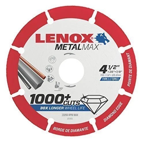 LENOX 1972921 4-1/2" X 7/8" MetalMax Diamond Edge Cutoff Wheel Angle Grinder