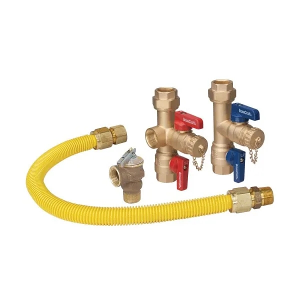 Tankless Water Heater Kit with 3/4" Sweat X IPS Service Valves - 24" Gas Connector (290 900 BTU) and PR Valve
