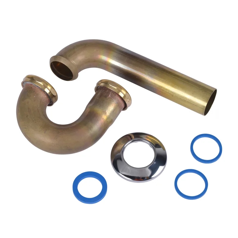 1-1/2" Brass P-Trap Ground Joint W/Brass Nut & Low Flange - 17GA