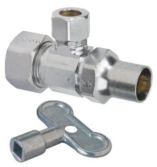 1/2" Nom Comp Inlet X 3/8" O.D. Comp Outlet Multi-Turn Brass Angle Stop with Lockshield & Loose Key in Chrome