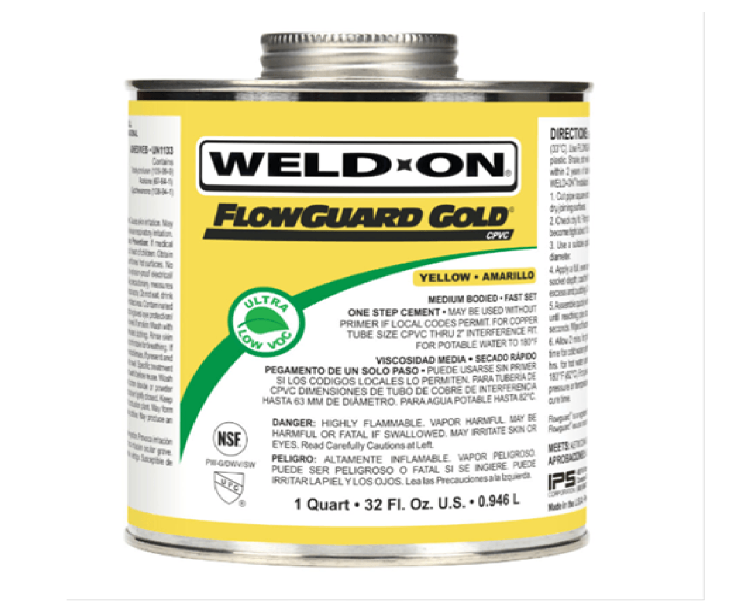 IPS 11026 1 Quart FlowGuard Gold« CPVC Yellow Cement Medium-Bodied Fast-Setting
