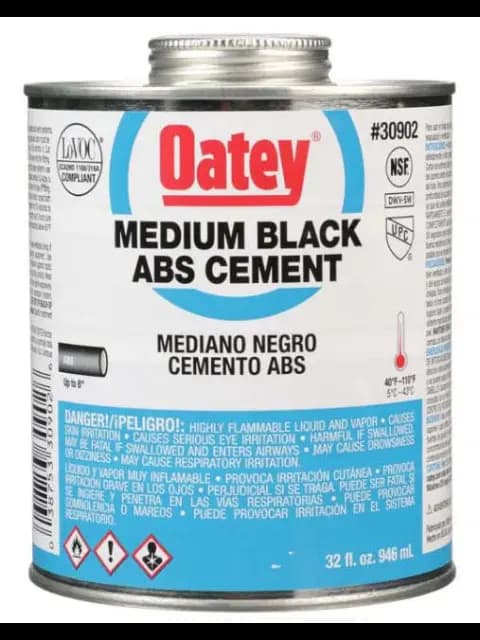 MEDIUM; CAN CONTAINER TYPE; 32 OZ,CONTAINER SIZE; 6 INCH DIA PIPE,SIZE; BLACK COLOR; 40 TO 100 DEG F,BONDING TEMPERATURE; APPLICATION,ABS, ABS-DWV; 30902 MODEL
